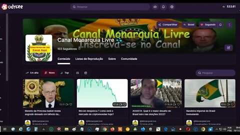 Participe do Canal Monarquia livre na Odysee