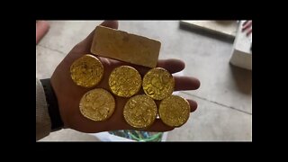 Aluminum bronze ingots and coins/ ASMR Metal Melting