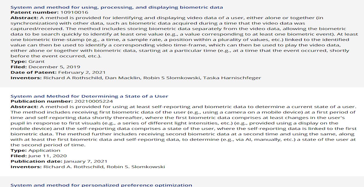 ( -0147 ) Richard A. Rothschild (1 of 8.2K with that Surname Globally) Got a 'Biometric Data-2-Video-Retrieval' Patent Dec. 2019, & a Covid-19 Test Patent May 2020