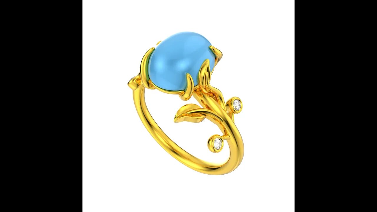 Jewelry Flower Women Ring Oval Cabochon Gemstone 3D CAD Design-JFW07