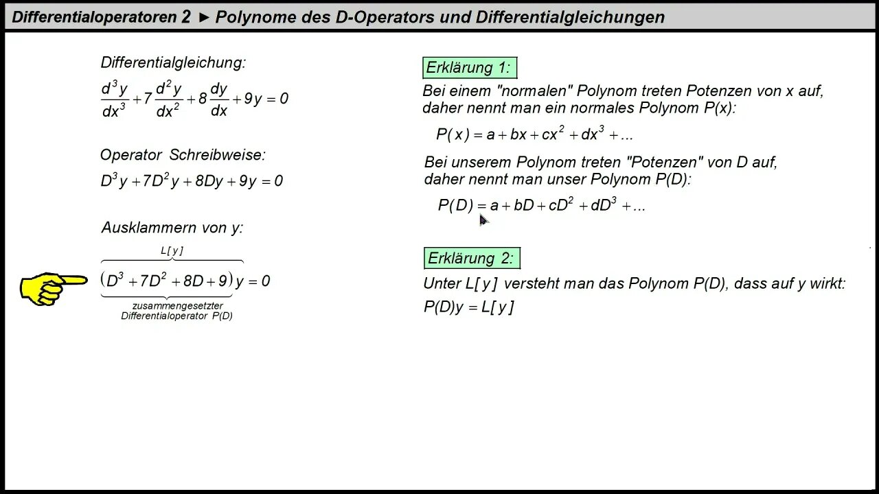 Differentialoperatoren 2 ► Polynome des Differentialoperators und Differentialgleichungen