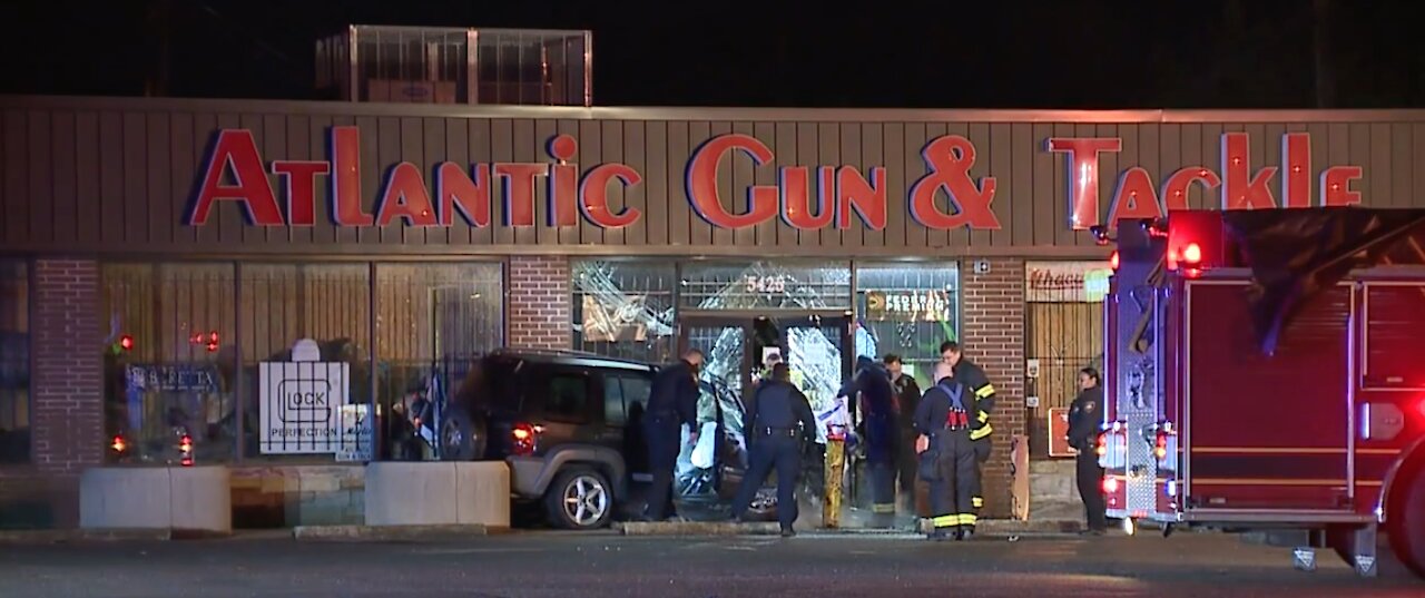 Vehicle smashed into the front of Bedford Heights gun store