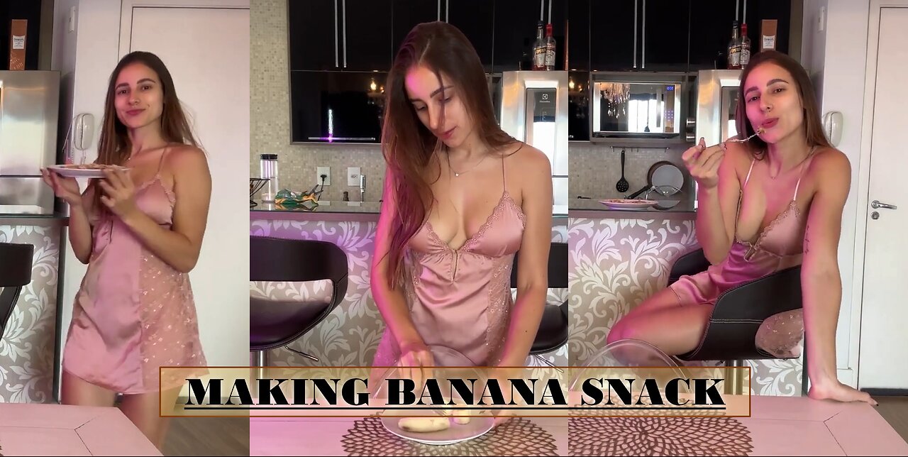 YouDri #3: Making Banana Snack (in Satin Lingerie)