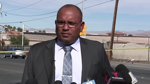 Las Vegas Metro Police brief the public after an officer shoots a man in downtown Las Vegas