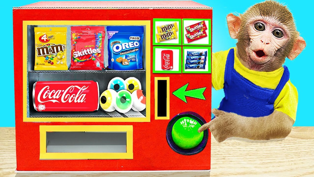 Baby Monkey KiKi playing with Candy Vending Machine so funny | KID ANIMAL