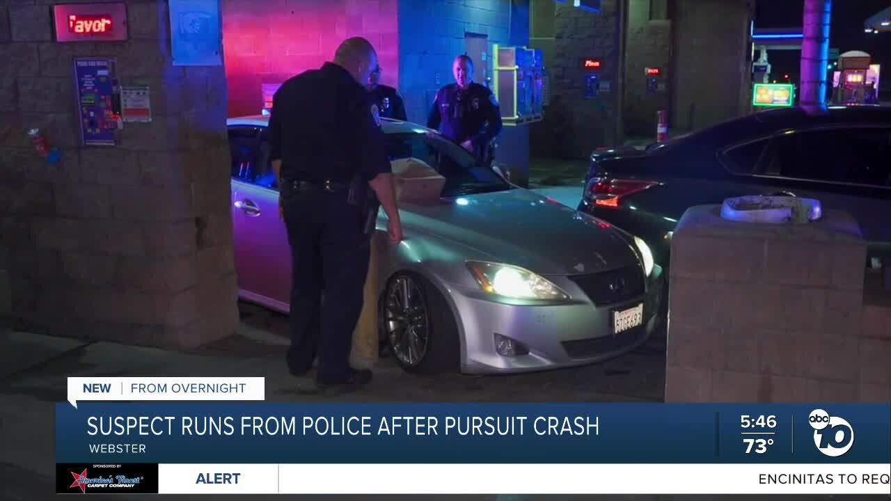 Man runs from police after pursuit crash in Webster area