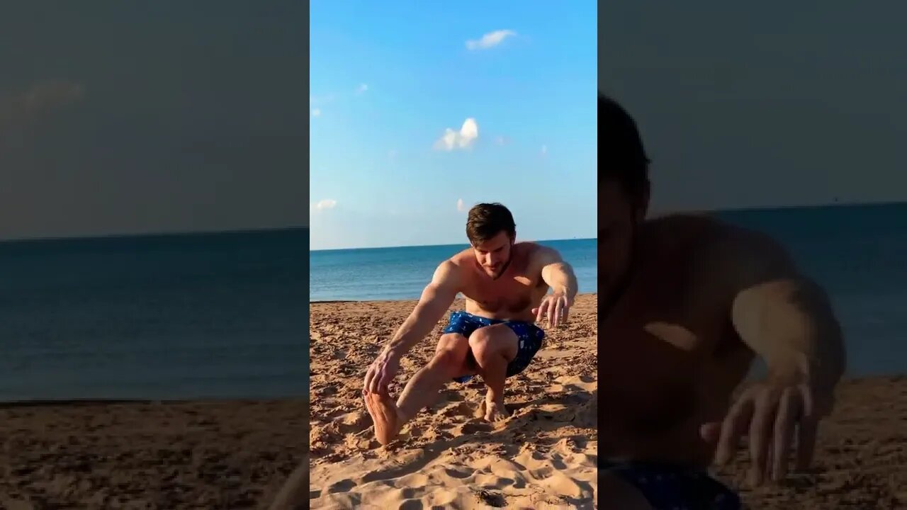 Nailing a pistol squat at the beach