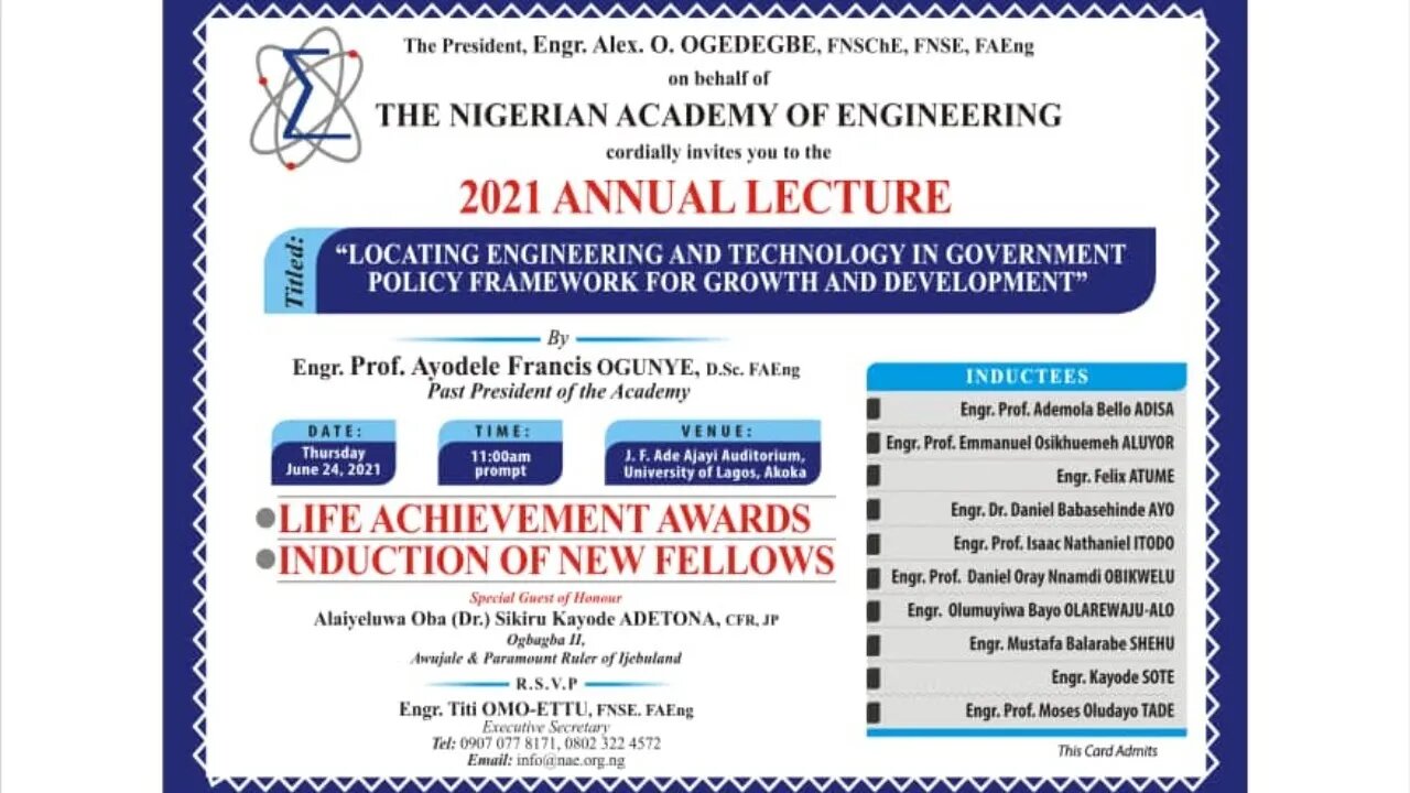 The Nigerian Academy of Engineering 2021 Annual Lecture