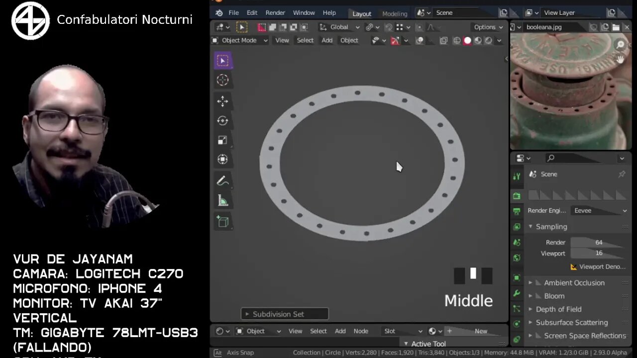 Una forma de modelar una corona circular con perforaciones en Blender