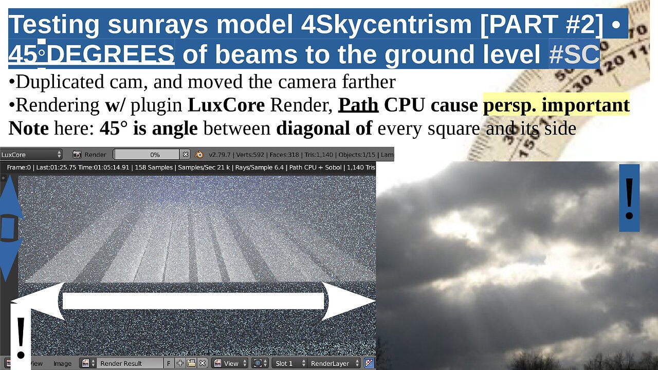 Testing sunrays model 4Skycentrism [PART #2] • 45°DEGREES of beams to the ground level #SC