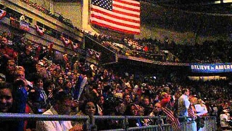 Mitt in Manchester Crowd pan before Kid Rock and Mitt