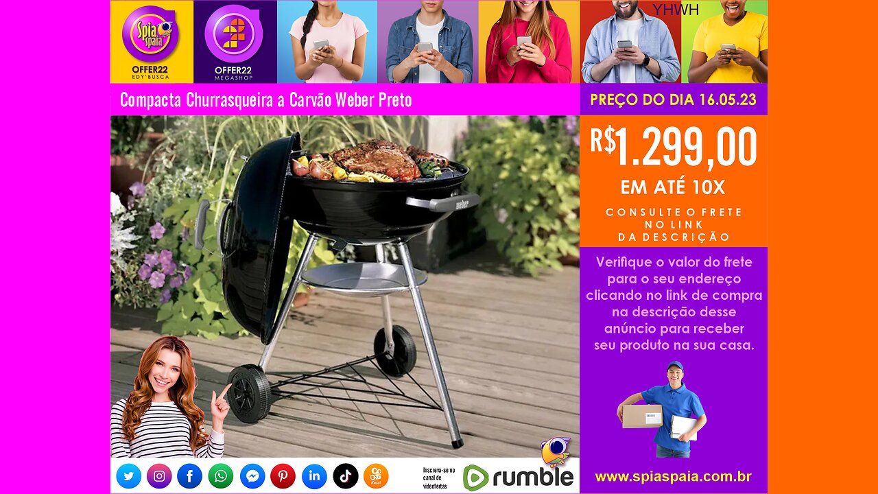 Churrasqueira a Carvão Weber Compact em Aço Esmaltado