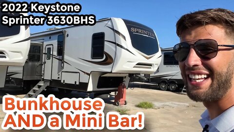 4 Slide Out Fifth Wheel with Bunk Room and Mini Bar! 2022 Keystone Sprinter 3630BHS