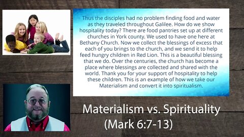 Video Sermon Mark 6 7 13 Materialism vs Spirituality