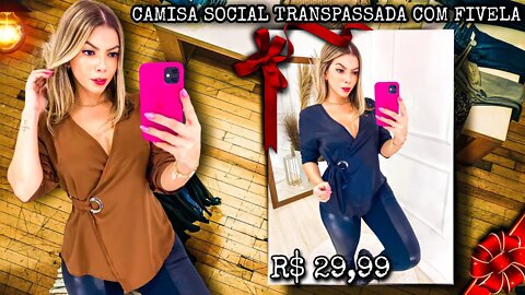 Camisa Social Lisa Transpassada Com Fivela/@shopee