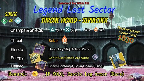 Destiny 2 Legend Lost Sector: Throne World - Sepulcher on my Strand Titan 9-24-23