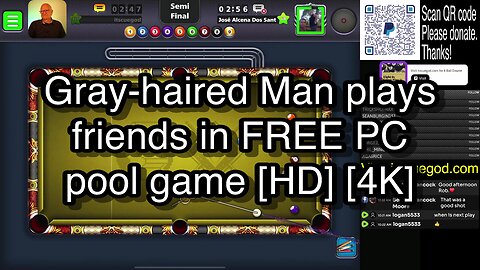 Gray-haired Man plays friends in FREE PC pool game [HD] [4K] 🎱🎱🎱 8 Ball Pool 🎱🎱🎱