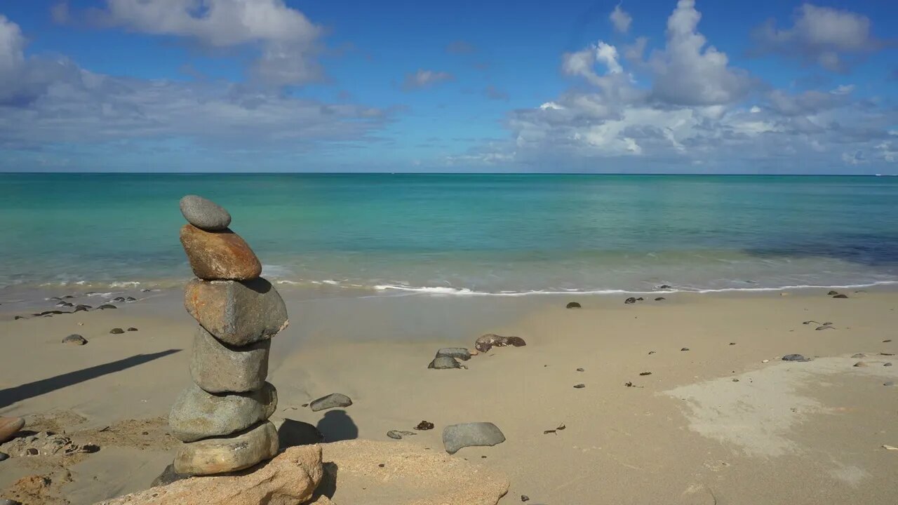 Rock Stacking While Listening To The Peaceful Ocean Waves Sounds - Nature Sounds - 4K UHD