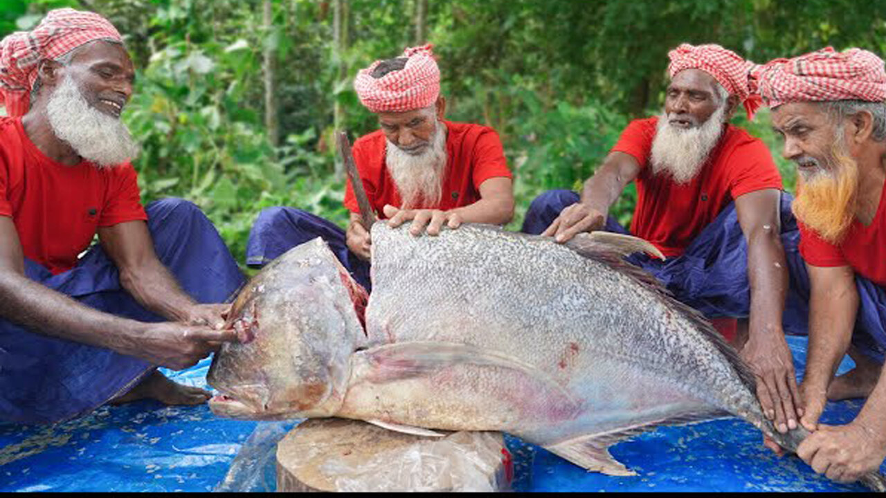 75 Pounds Giant Trevally Fish Cutting & Cooking,