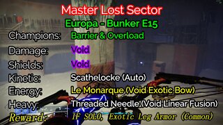 Destiny 2 Master Lost Sector: Bunker E15 2-15-22