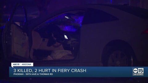 Three dead, two hurt after car catches fire in west Phoenix crash