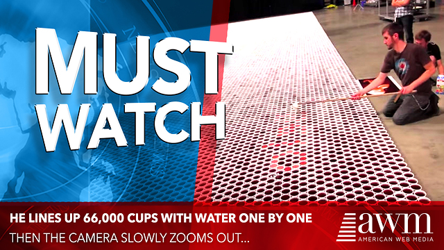 He Lines Up 66,000 Cups With Water One By One, Then The Camera Slowly Zooms Out