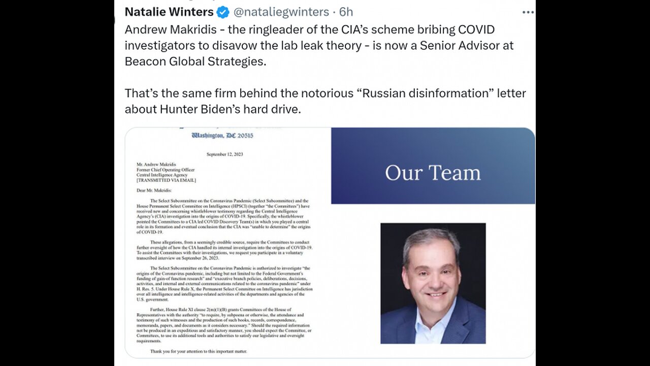 BOMBSHELL: CIA Paid Officials to BURY EVIDENCE of Covid Lab Leak Theory, Says Whistleblower 9-12-23
