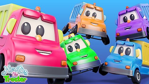 Five Little Garbage Trucks Song + More Vehicle Cartoon Rhymes for Kids