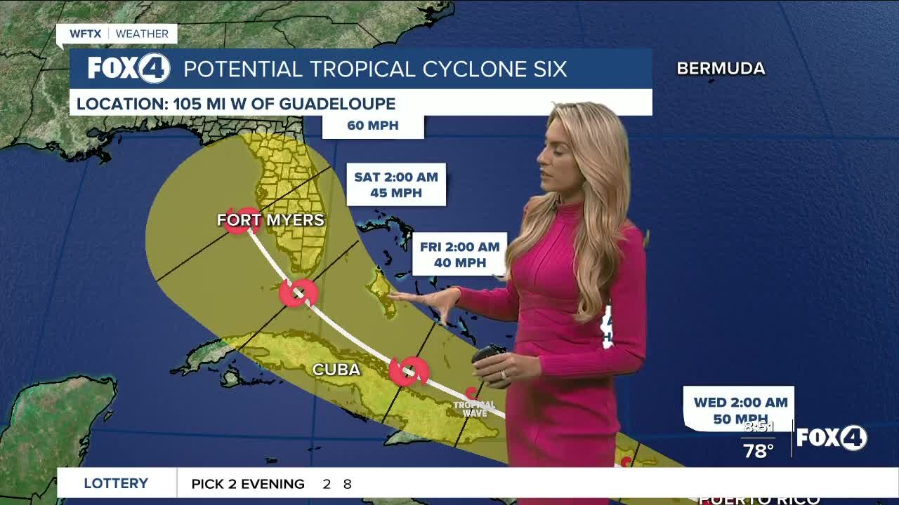 Potential Tropical Cyclone #6 continues to move through the Caribbean