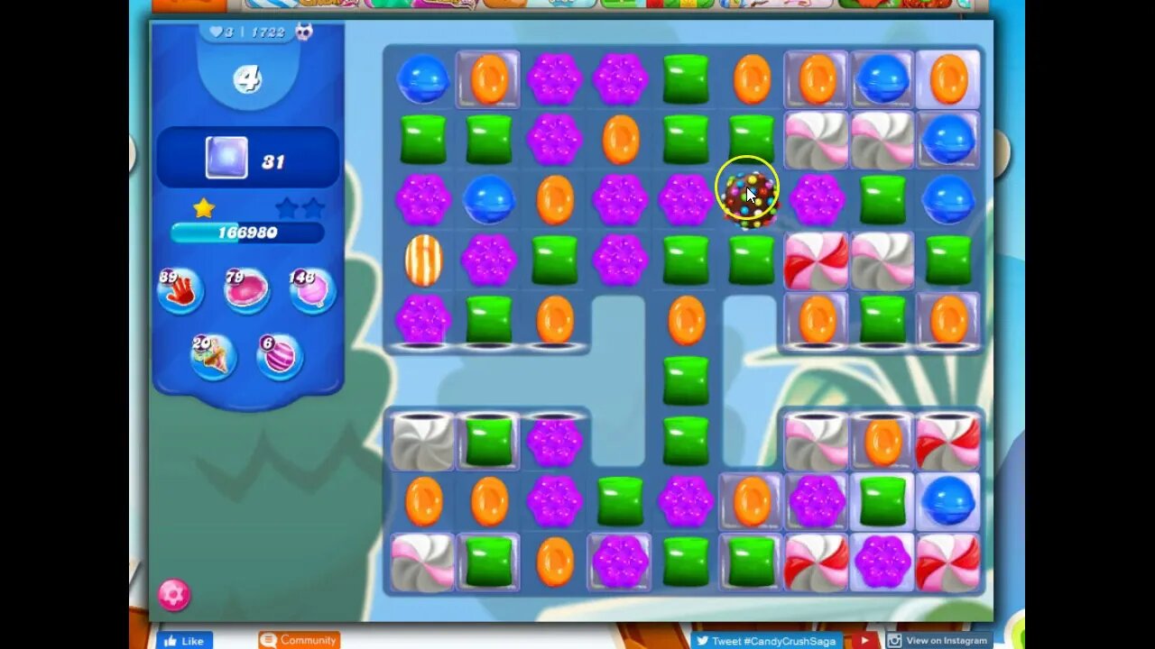 Candy Crush Level 1722 Talkthrough, 18 Moves 0 Boosters
