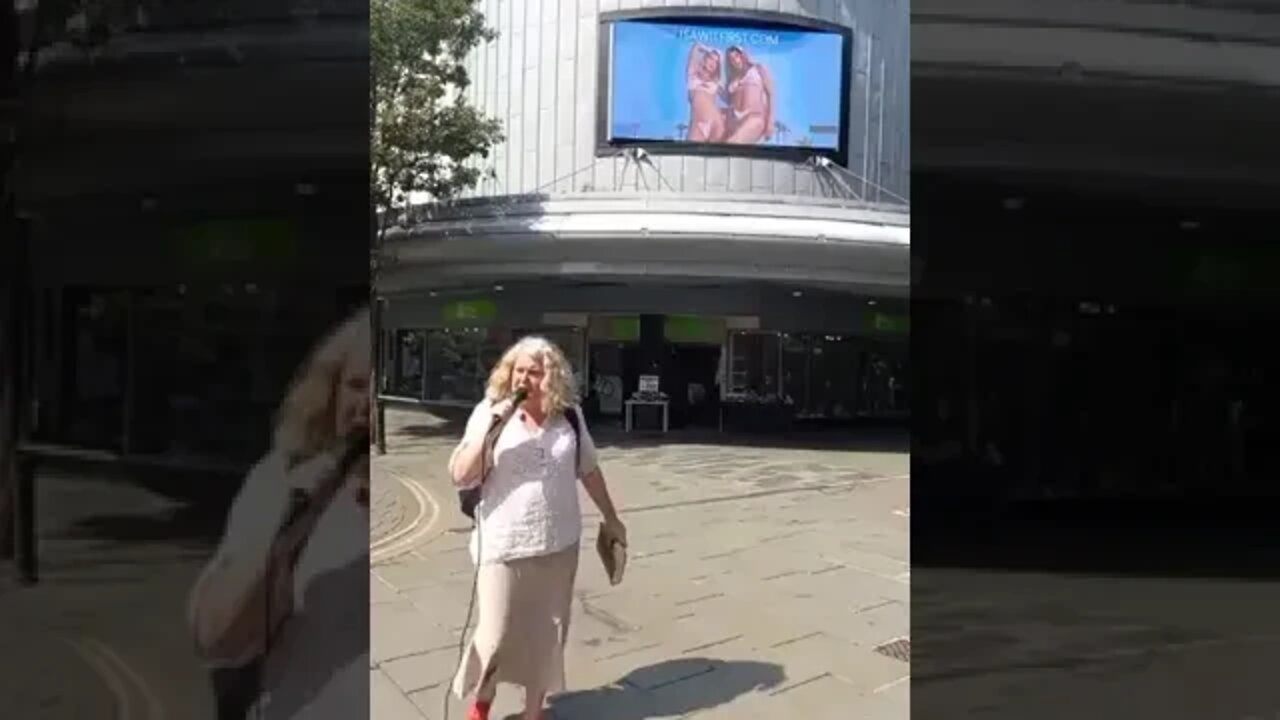 Dawn Martin preaching the Gospel in Doncaster.