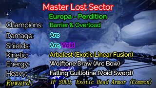 Destiny 2 Master Lost Sector: Perdition 1-25-22