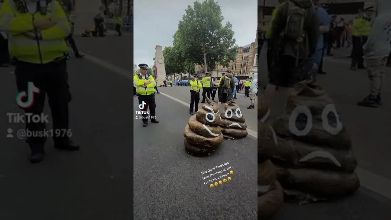 Two giant turds left near downing street for boris Johnson 😆😂😆😆😂😆😂😂