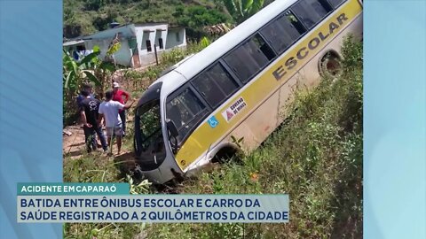 Acidente em Caparaó: batida entre ônibus escolar e carro da saúde registrado a 2 quilômetros da