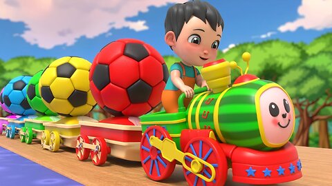 The Kid Rides a Train 🚂⚽ | Fun Soccer Ball Adventure with Cocomelon Train Colors Song!