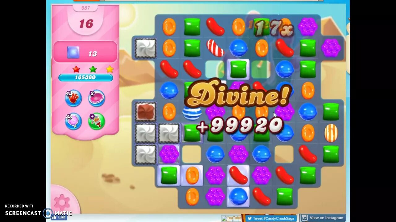 Candy Crush Level 687 Audio Talkthrough, 3 Stars 0 Boosters