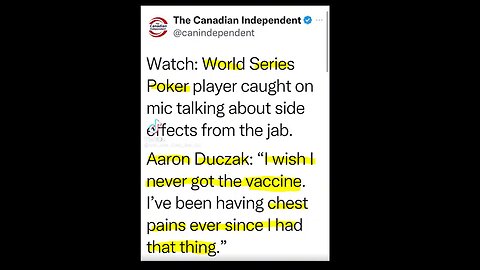 WORLD SERIES POKER PLAYER AARON DUCZAK CAUGHT ON MIC - "I WISH I NEVER GOT THE VACCINE"