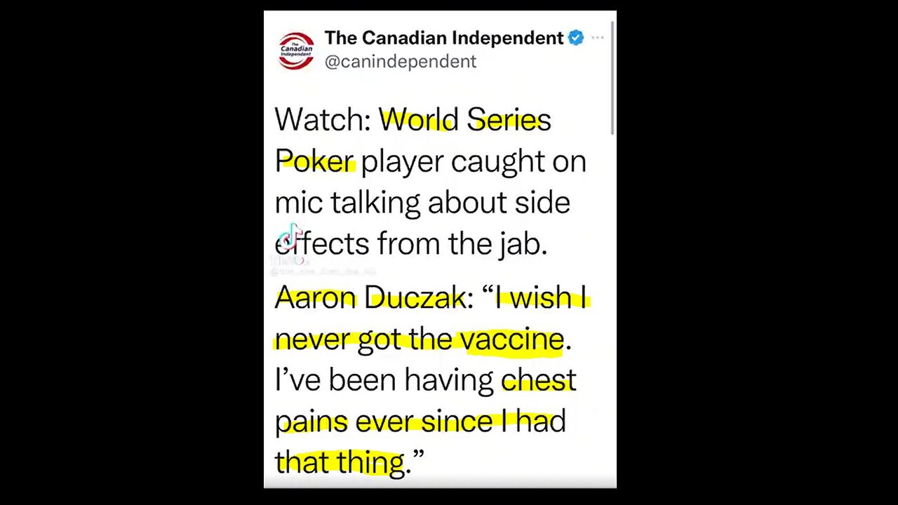 WORLD SERIES POKER PLAYER AARON DUCZAK CAUGHT ON MIC - "I WISH I NEVER GOT THE VACCINE"