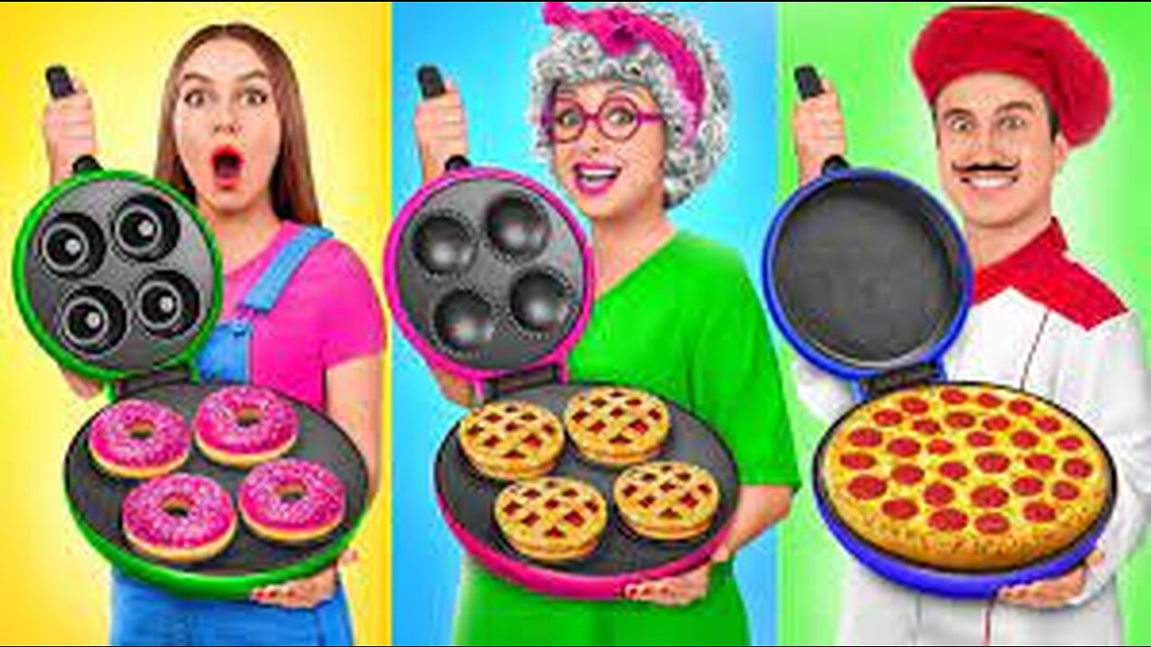 Funny challenge of cooking competition with grandma, food challenge, fun and entertainment for women