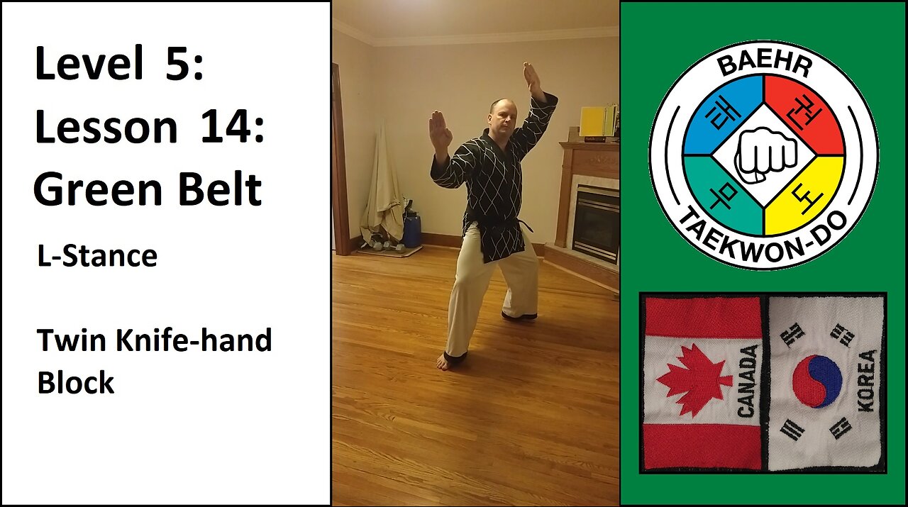 Baehr Taekwondo: 05-14: Green Belt: L-Stance - Twin Knife-hand Block