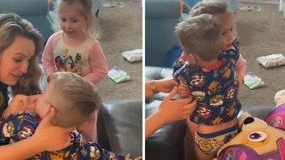 Sweet Little Girl Doesn't Want To Scare Her Brother