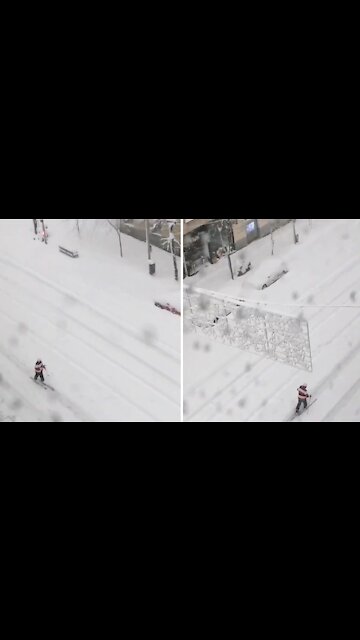 Rare snowfall on Goya Street in Madrid due to Storm Filomena