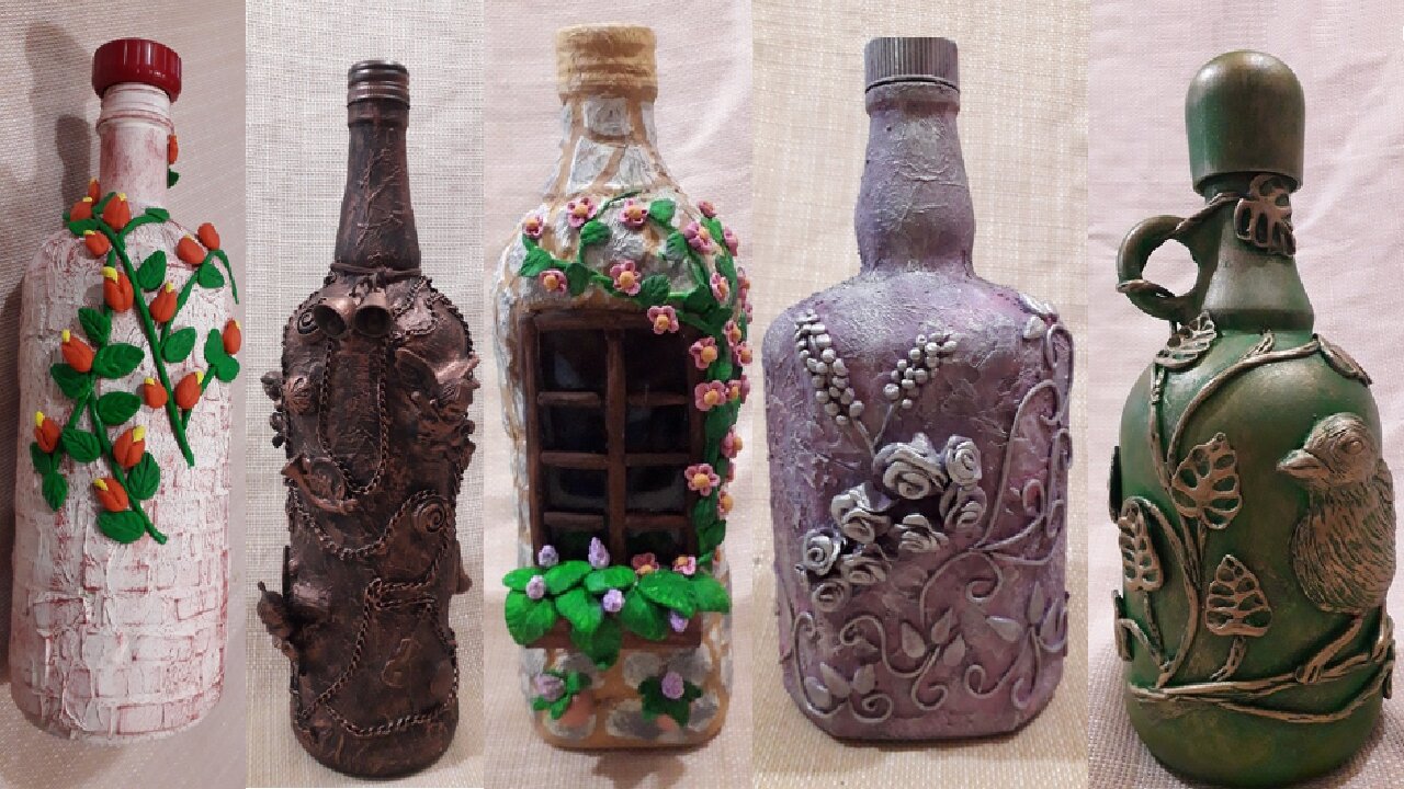 DIY - 5 IDEIAS CRIATIVAS DE DECORAÇÃO DE GARRAFAS DE VIDRO / ARTESANATO @lucibuzo 