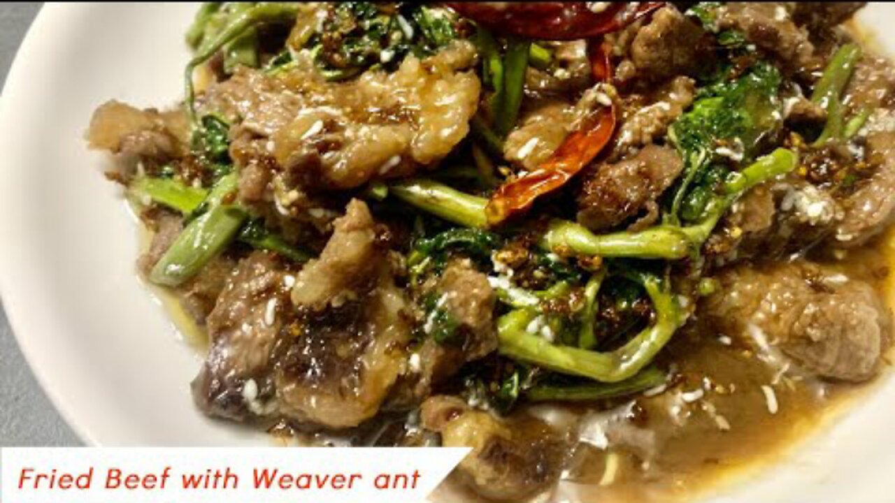 Yummy Fried Beef with Weaver ant | Fried Beef | Primitives Cooking Food | Benofficail