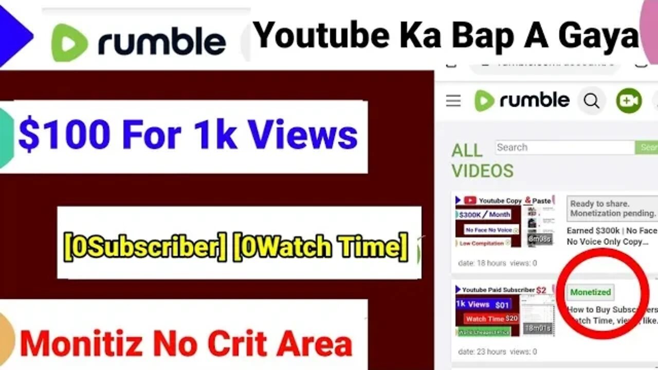 Youtube Ka Bap A Gaya😱Make Money Online $100 For 1000 Views | How To Make Money On Rumble 2022 |