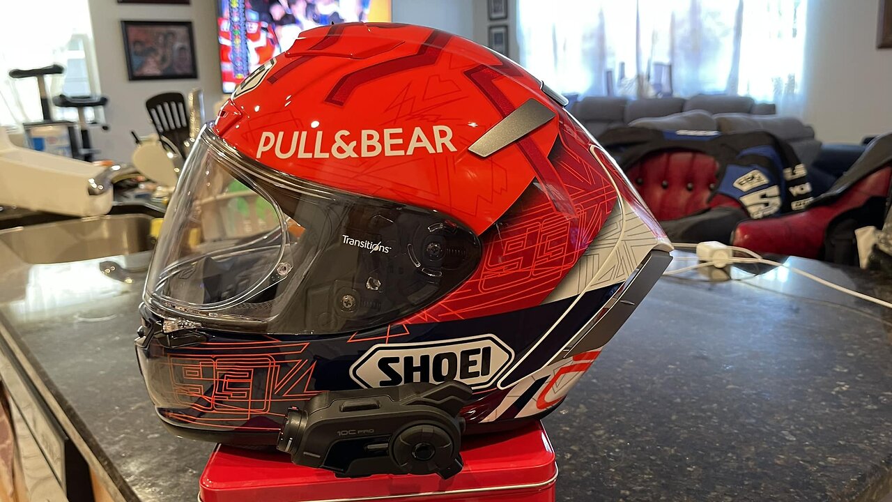 Shoei X14 Marquez, sena 10c pro, transition shield