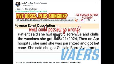 VAERS: 50YR OLD CALI GIRL GETS WRECKED FROM SIX DOSES OF BIG PHARMA!