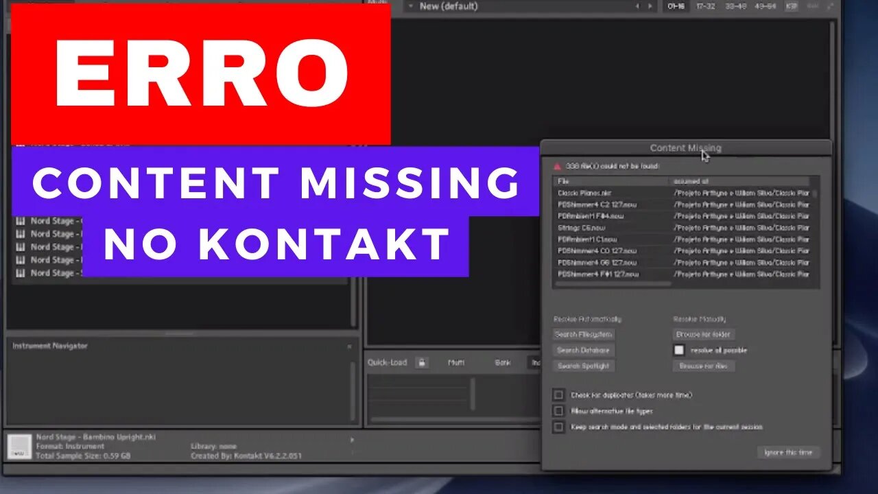 Corrigindo o Erro Content Missing no Kontakt