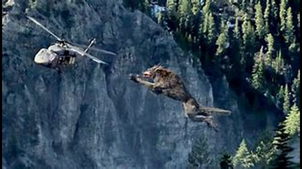 Giant Wolf Attacks a Flying Helicopter