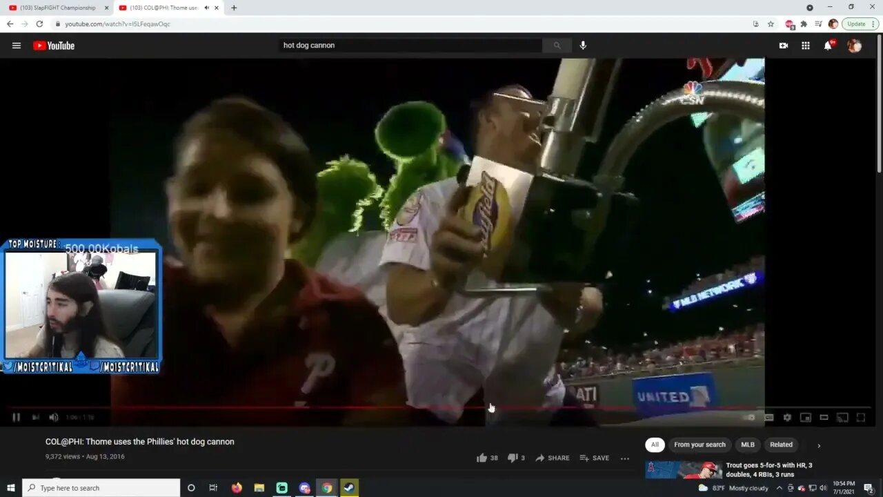 MoistCr1tikal Reacts To Phillie Phanatic Shooting Hotdogs